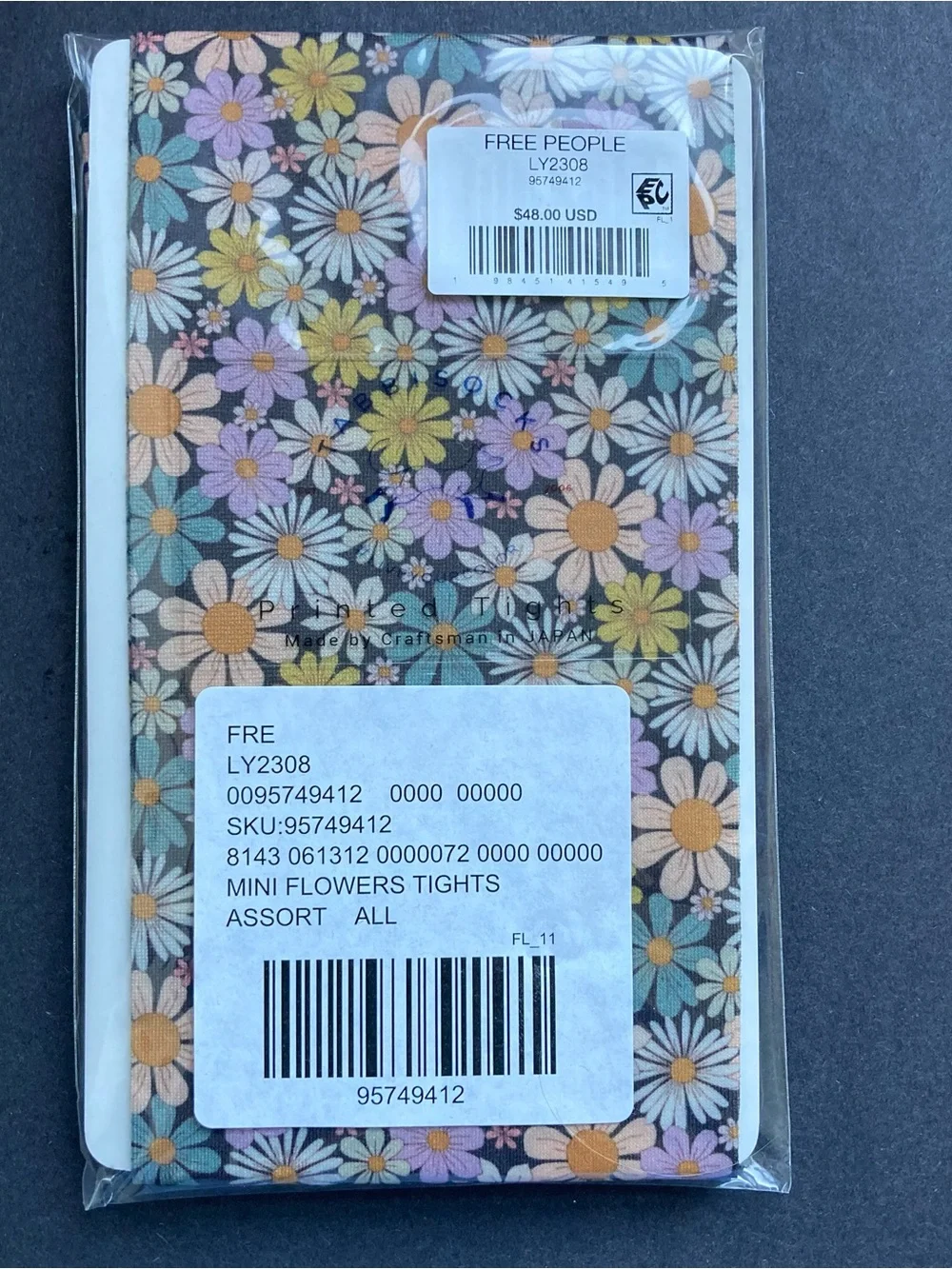 Free People Retro Inspired Multicolored Mini Flowers Tights, NWT One Size